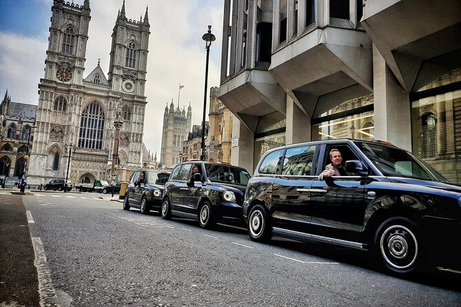 London black cabs waiting beside Westminster Abbey